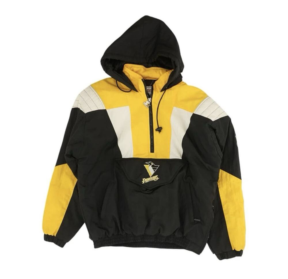 Vintage Pittsburgh Penguins Jacket Mens Medium Black Starter NHL Hockey Side Zip